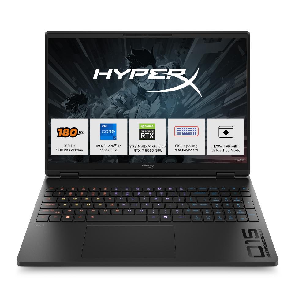 HP Omen 15 HyperX 15-GA0005TX Gaming Laptop (14th Gen Intel Core i7-14650HX/24 GB/1 TB SSD/8 GB-NVIDIA GeForce RTX 5060/Windows 11 Home/MS Office Home 2024/2.5K), 38.9 cm - 15.3 inch, Shadow Black, Black Chrome Logo