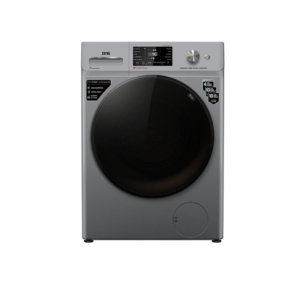 IFB 8 kg Front Load, 1200 RPM, AI Powered, WiFi Enabled, Eco inverter, Steam Refresh, Warm Soak, 9 swirl Wash, Aqua Energie, Silver (MSN8012K)