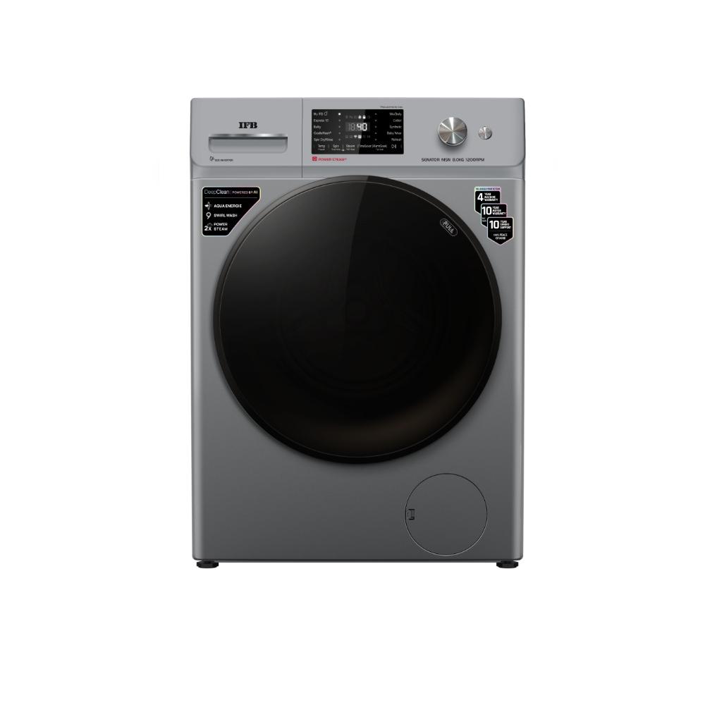 IFB 8 kg Front Load, 1200 RPM, AI Powered, WiFi Enabled, Eco inverter, Steam Refresh, Warm Soak, 9 swirl Wash, Aqua Energie, Silver (MSN8012K)