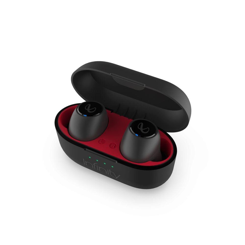 Infinity Spin One True Wireless Bluetooth Earbud with Full Touch Control, Up to 20 Hours playtime, Voice Assistant, Bluetooth v5.2, Dual EQ, Smart full touch control, Red/Black
