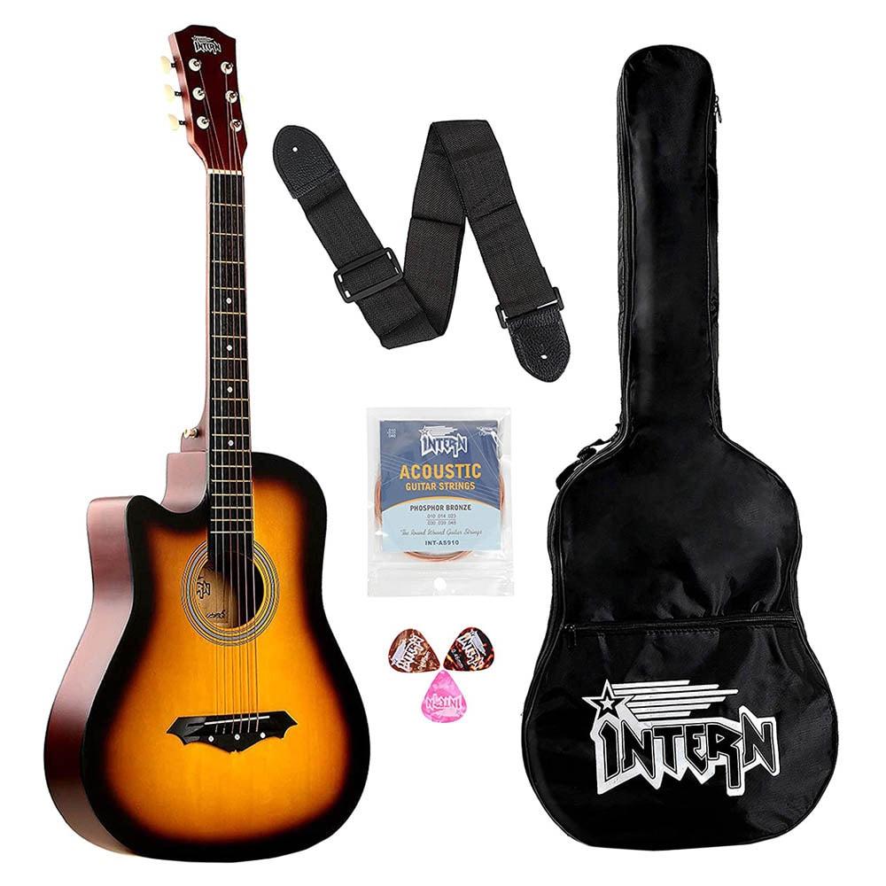 Intern INT-38C-SB-L Left Hand Acoustic Guitar Kit with Bag, Strings, Pick and Strap (Sunburst)