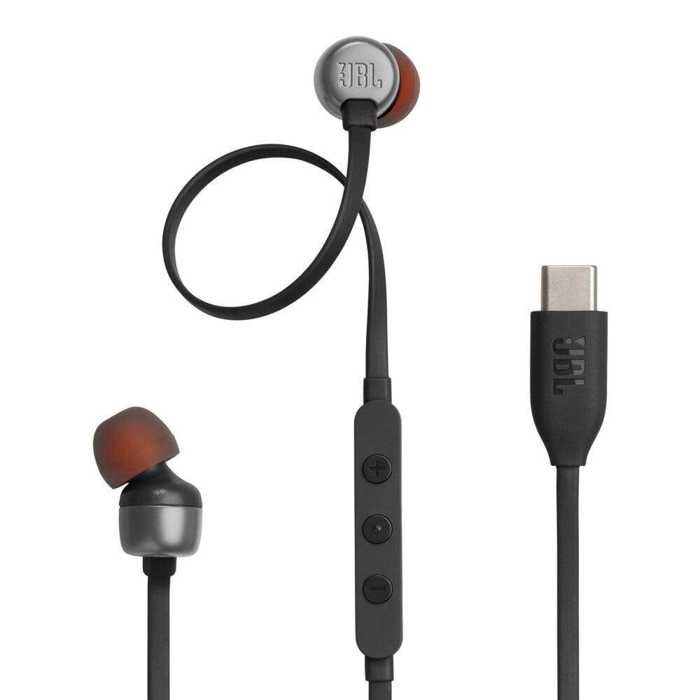 JBL Tune 310 Wired in-Ear Type C Headphones, Hi-Res Audio with Digital-to-Analog Converter, 3-Button EQ Preset Remote with Microphone, Tangle-Free Flat Cable, Compatible with USB-C Devices, Black