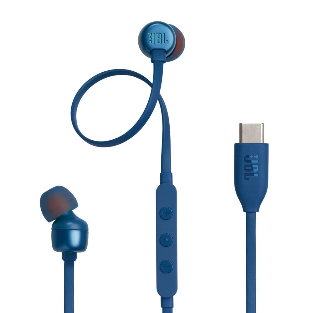 JBL Tune 310 Wired in-Ear Type C Headphones, Hi-Res Audio with Digital-to-Analog Converter, 3-Button EQ Preset Remote with Microphone, Tangle-Free Flat Cable, Compatible with USB-C Devices, Blue