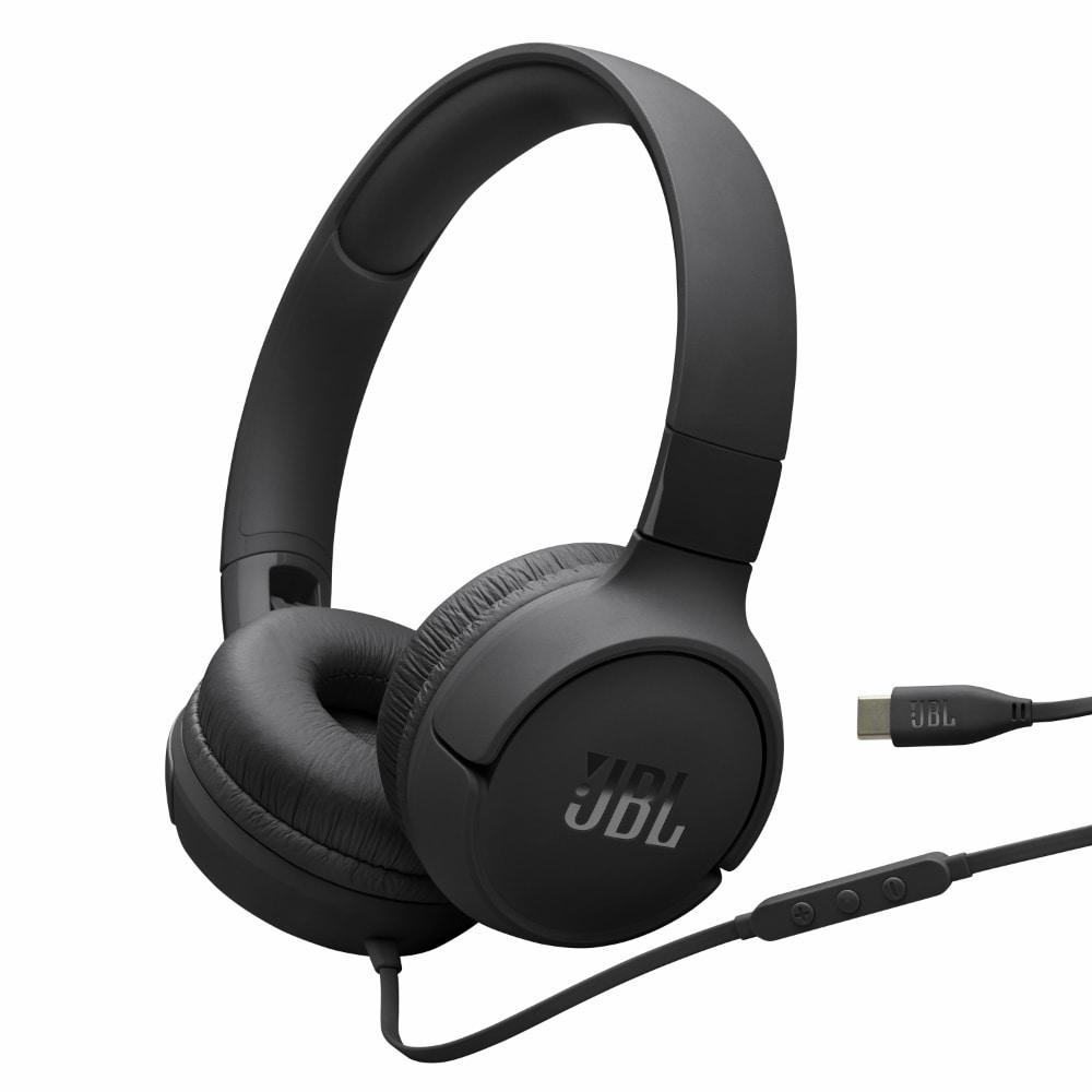 JBL Tune 520C On-Ear Type C Wired Headphone, Pure Bass Sound, 3-Button Remote with Microphone, Comfort fit and Foldable Design (Black)