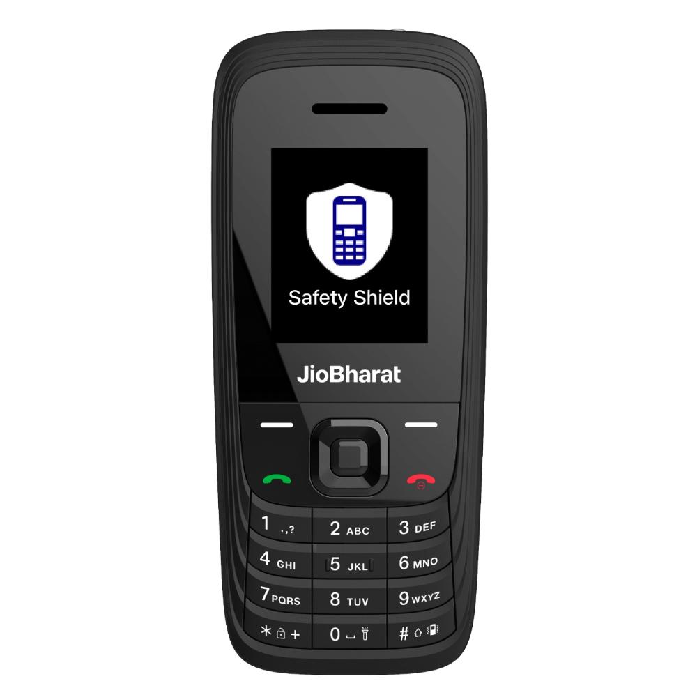 JioBharat V4 4G Keypad Phone with Safety Shield Feature, JioTV, JioHotstar, JioSaavn, JioPay (UPI & SoundPay), LED Torch, Digital Camera, 1000 mAh Battery, Black, Locked for Jio Network