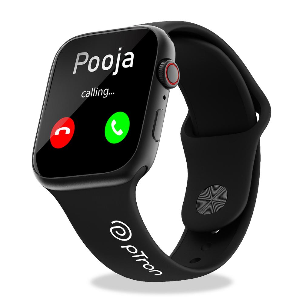 pTron Force X12S Bluetooth Calling Smartwatch, 4.69 cm (1.85 Inch) Full Touch HD Display, Functional Crown, Real Heart Rate Monitor, SpO2, Watch Faces, 5 Days Battery Life, Fitness Trackers and IP68 Waterproof, Black