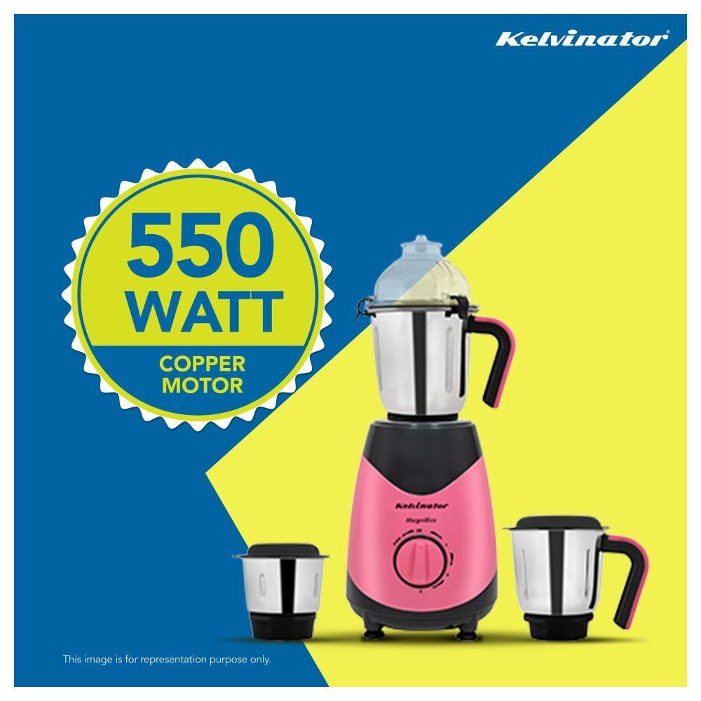 Kelvinator Magnifico KMG00455 Mixer Grinder with 3 Jar, Pink Black
