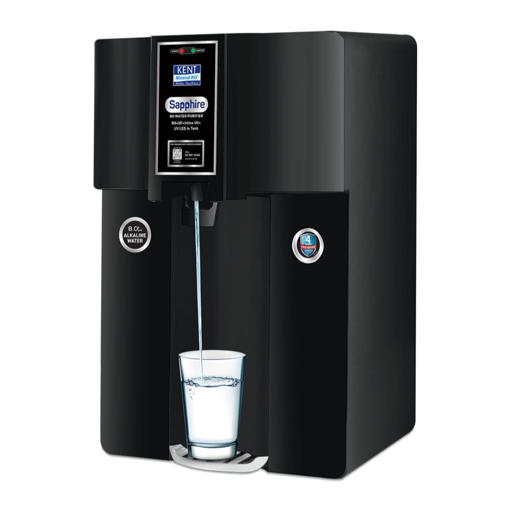 Kent Sapphire 8 L Alkaline + RO + UV + TDS Water Purifier, Black