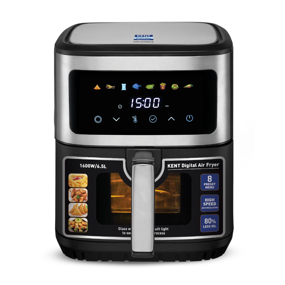 Kent 6.5 L 1600 watts Digital Air Fryer, Black & Silver
