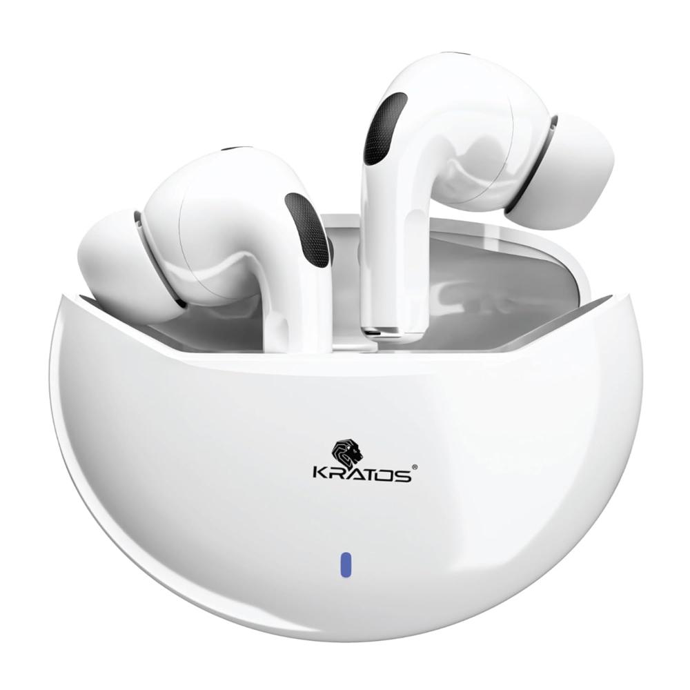 Kratos Star Buds TWS, Wireless earbuds with long playtime, clear calls, voice assistant Bluetooth Headset (White, True Wireless)