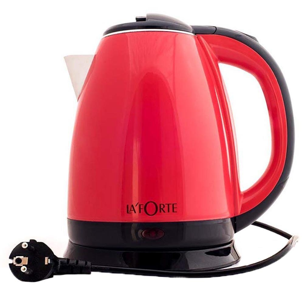La' Forte 1.8L 1500W Stainless Steel Electric Kettle, Cord-Free, Auto Shut Off Boil-Dry Protection, EKLF001R, Red