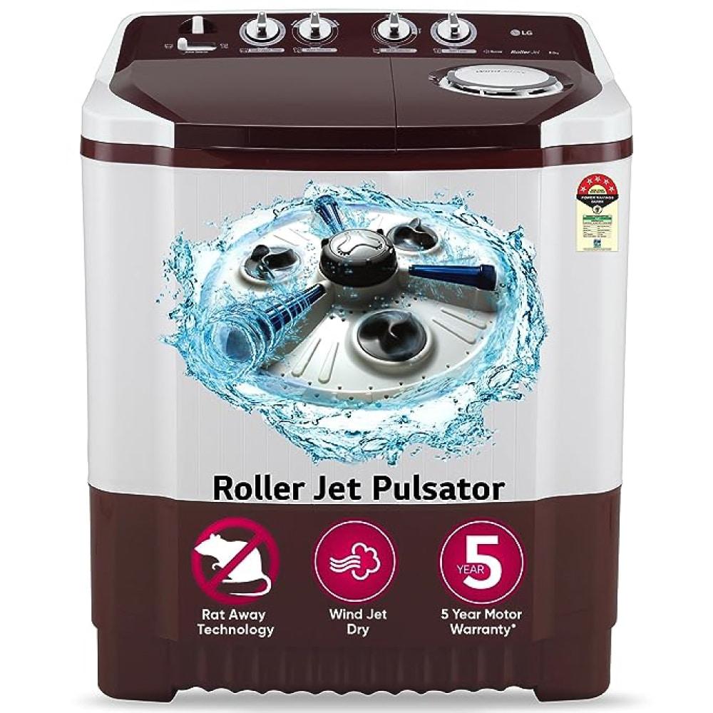 LG 8 kg Semi automatic, Roller Jet Pulsator, Wind jet Dry, 3+1 Washprograms, Rat Away feature, Burguandy, 5 star (P8030SRAZ)