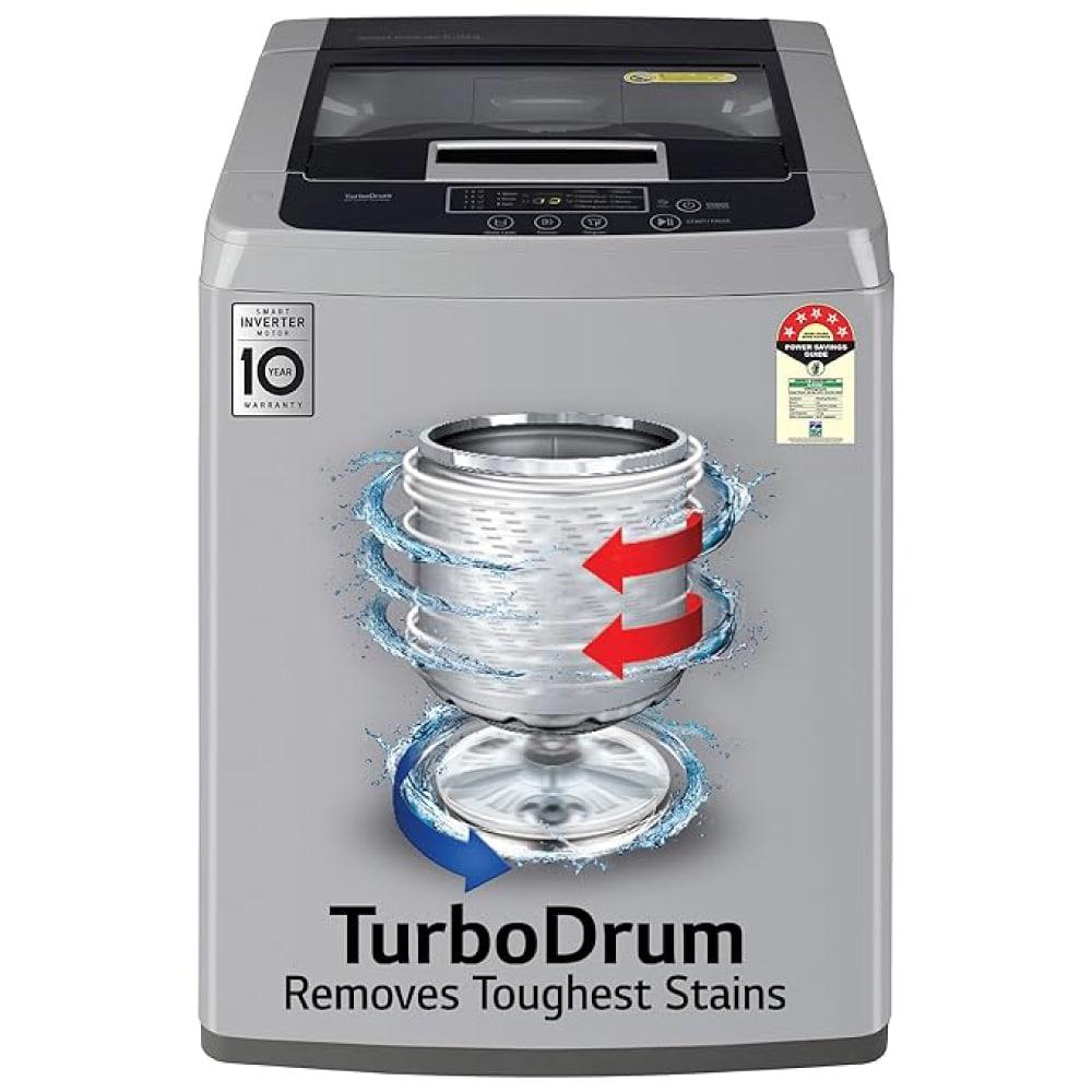 LG 6.5 Kg 5 Star Smart Inverter Fully-Automatic Top Loading Washing Machine (T65SKSF4Z, Middle Free Silver, Smart Diagnosis)