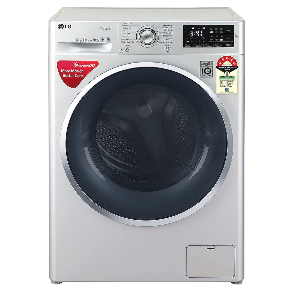 LG 8 Kg 5 Star Inverter Fully-Automatic Front Loading Washing Machine (FHT1408ANL, Silver, with Steam, 2 Years Warranty)