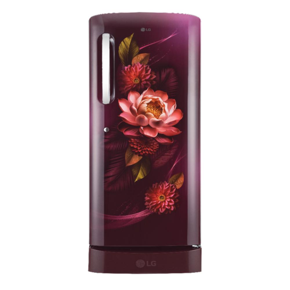 LG 224 L 5 Star Single Door Direct Cool Refrigerator with Smart Inverter Compressor Base Stand Drawer, Red Water Lily, GLD2356ZARW