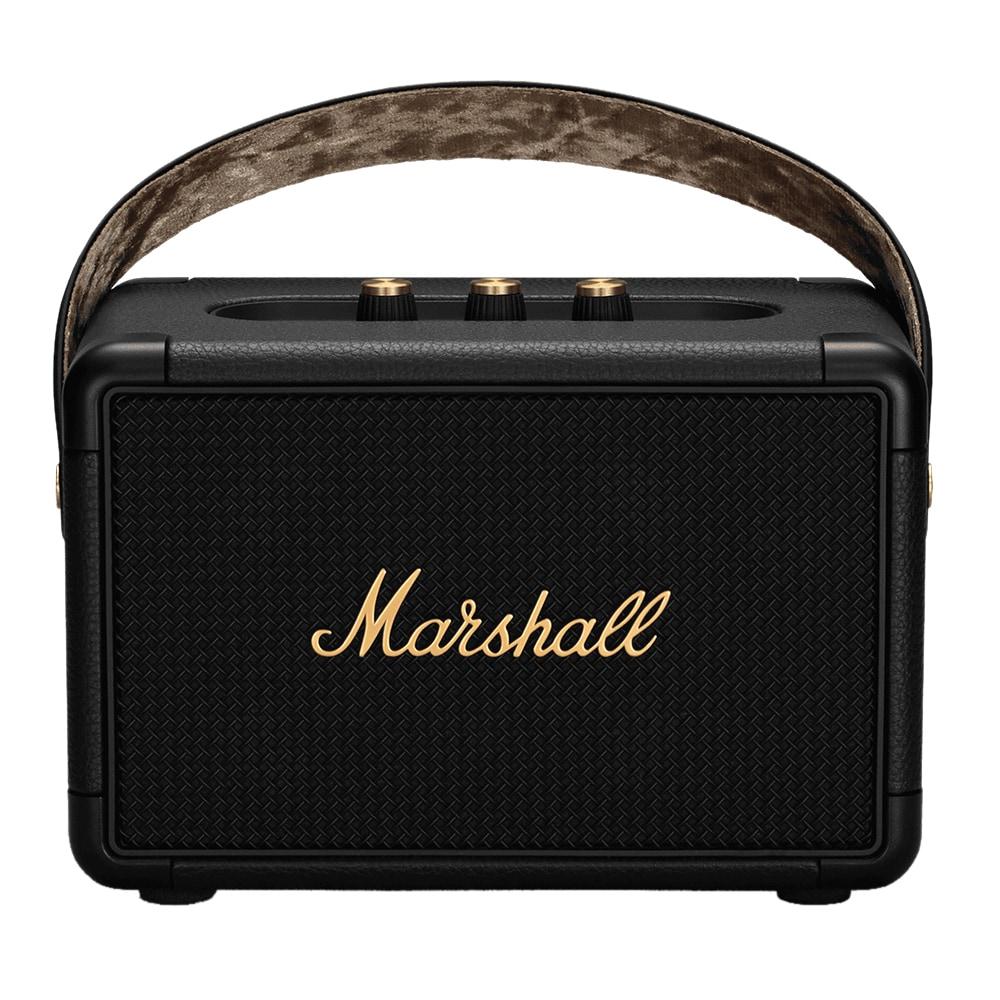 Marshall Kilburn 2 Bluetooth Speaker, More than 20 hrs of playtime, IPX2 Water Resistant, Bluetooth v5.0, multi-host functionality, Quick Charge, Black and Brass