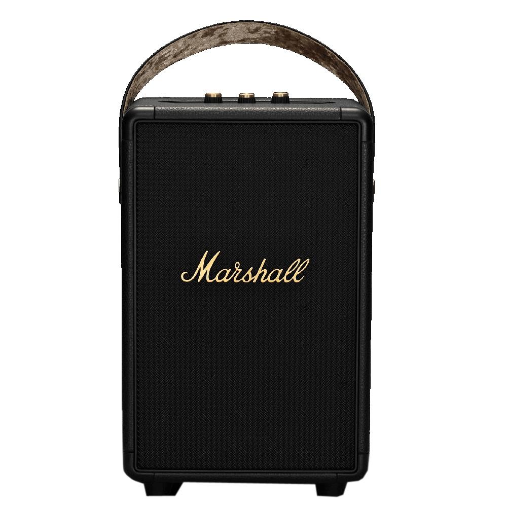 Marshall Tufton Bluetooth Speaker with 20+ Hours of Portable Playtime, Bluetooth v5.0, IPX2 Water Resistant, Multi-host Functionality, Multi-directional Sound, Quick Charge, Black and Brass