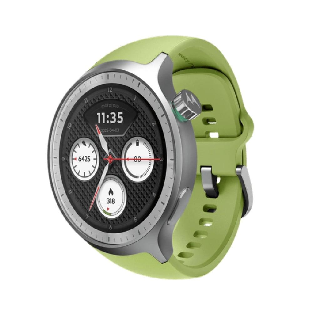 MOTOROLA Moto Watch 3.5 cm (1.4 inch) OLED, Dual band GPS, Powered by Polar, AOD, Android only Smartwatch Matte Silver/PANTONE Herbal Garden