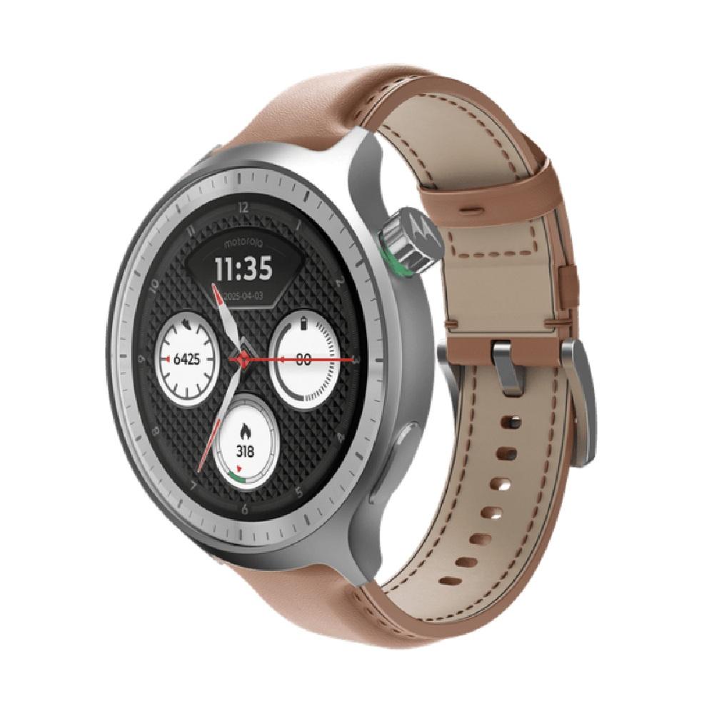 MOTOROLA Moto Watch 3.5 cm (1.4 inch) OLED, Dual band GPS, Powered by Polar, AOD, Android only Smartwatch Matte Silver/PANTONE Mocha Mousse