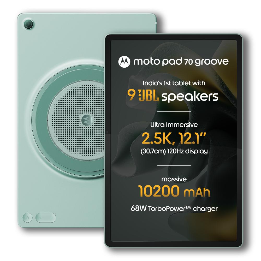 Moto Pad 70 Groove 32.25 cm (12.7 Inch) WiFi Tablet with Clear Case & Sleeve, 8 GB RAM, 128 GB, Pantone Blue Surf, ZAJ80002IN