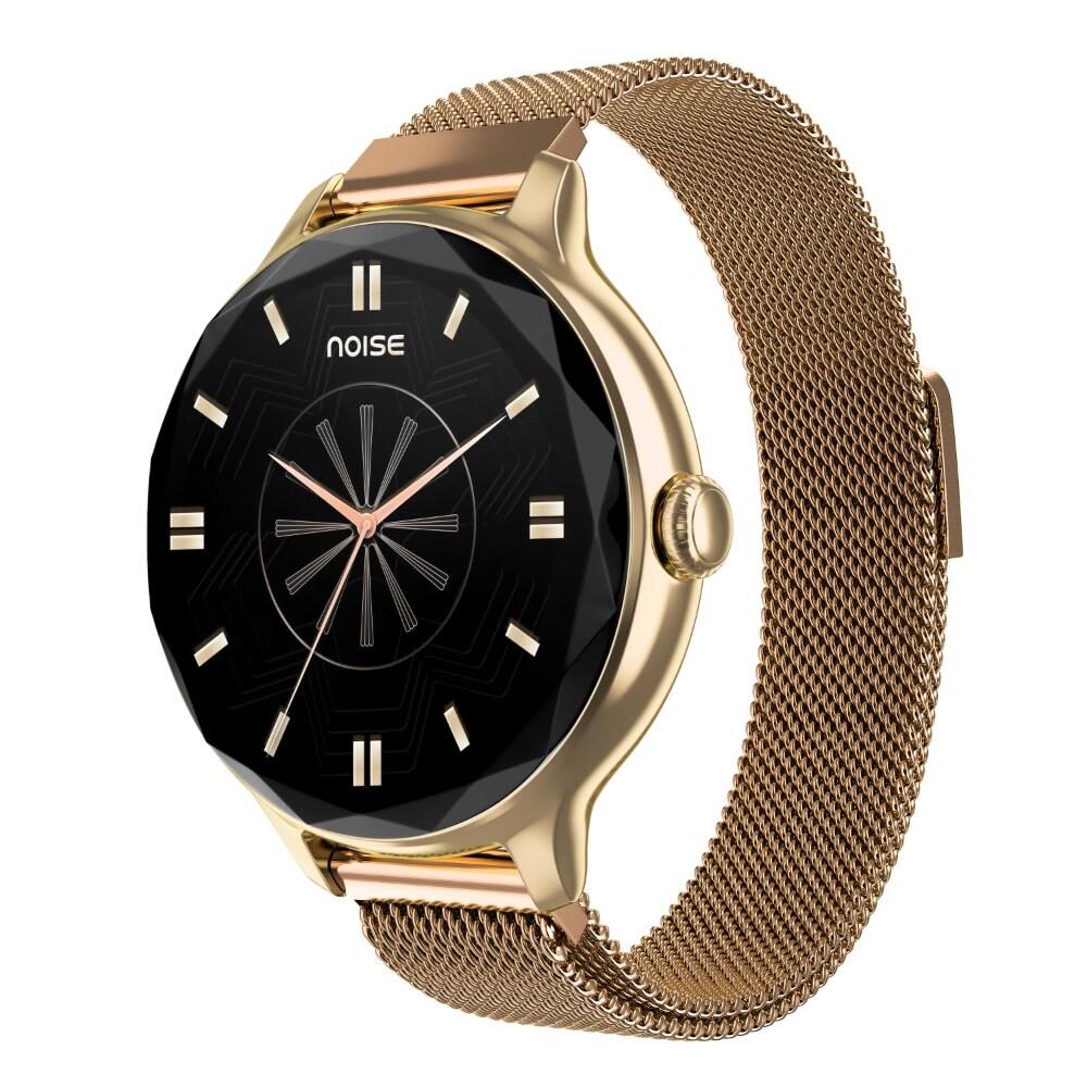 Noise Diva Smartwatch with Diamond Cut Dial, Glossy Metallic Finish, AMOLED Display, Mesh Metal Strap, 100+ Watch Faces, Female Cycle Tracker Smart Watch for Women (Gold Link)