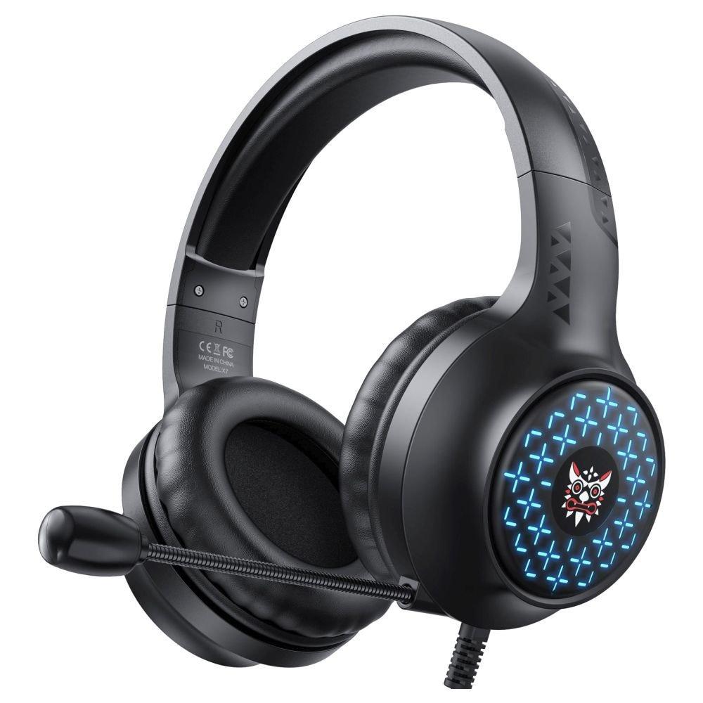 Onikuma X7 Wired Gaming Headphone with Noise Canceling Mic, 6 RGB Breathing Lights, Anti Static, Black