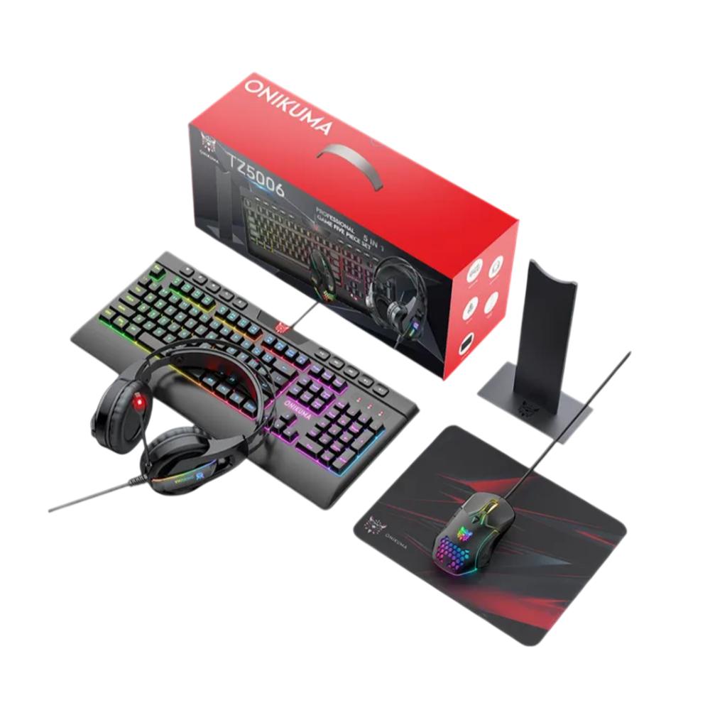 Onikuma 5-in-1 Gaming Combo (Wired Keyboard & Mouse, Mouse Pad, Headset, Headset Stand)