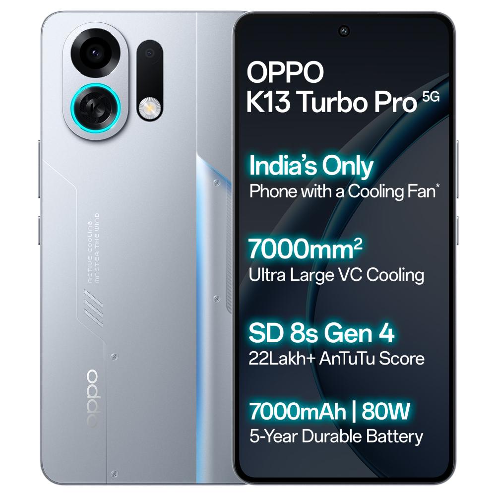 Oppo K13 Turbo Pro 256 GB, 12 GB RAM, Sliver Knight, Mobile Phone