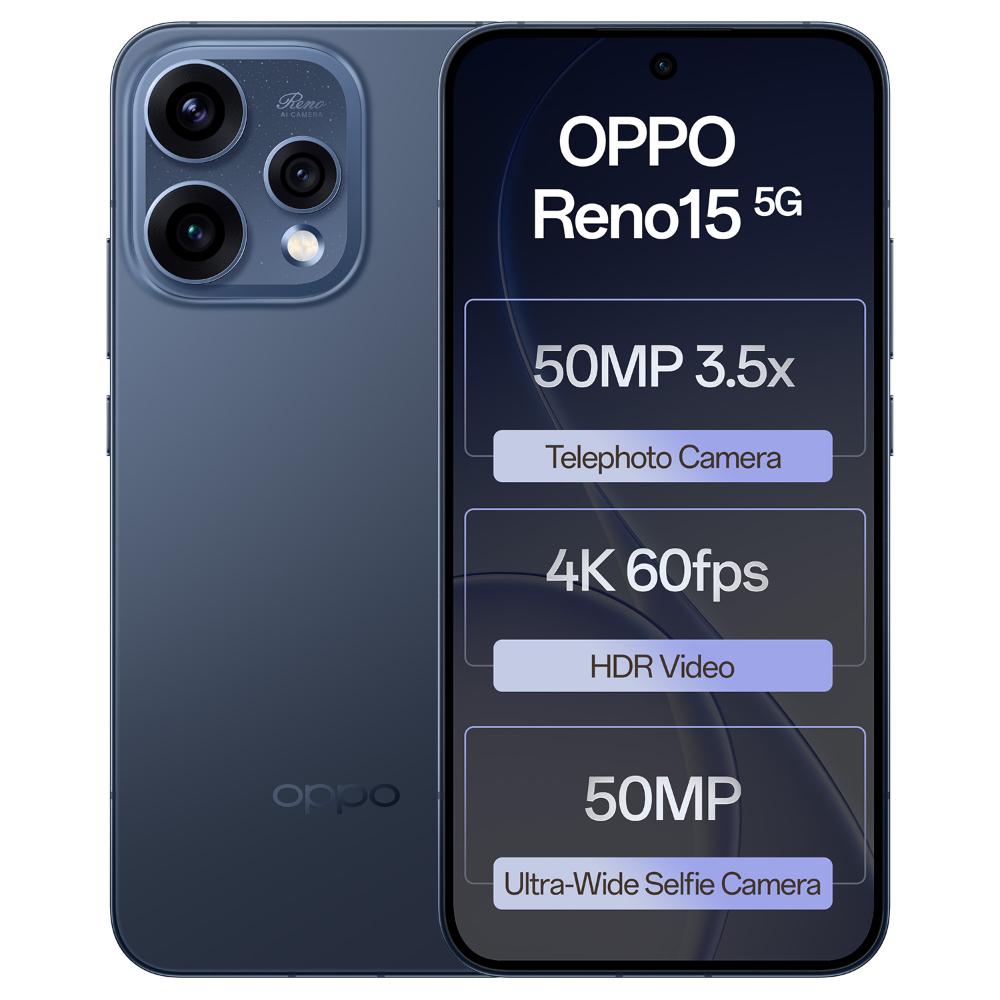 Oppo Reno15 5G 256 GB, 8 GB RAM, Twilight Blue, Mobile Phone