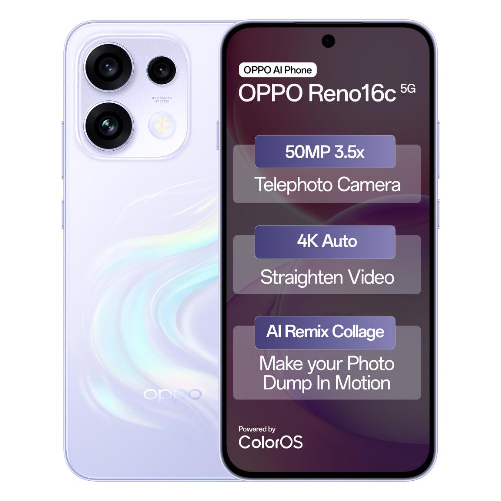 OPPO Reno16c 256 GB, 8 GB RAM, Stellar Purple, Mobile Phone