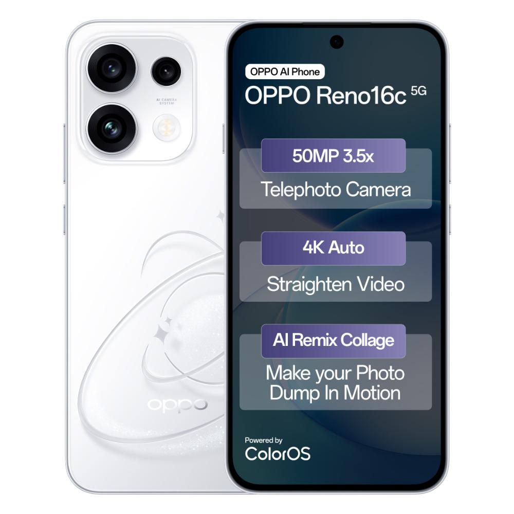 OPPO Reno16c 128 GB, 8 GB RAM, Starry White, Mobile Phone