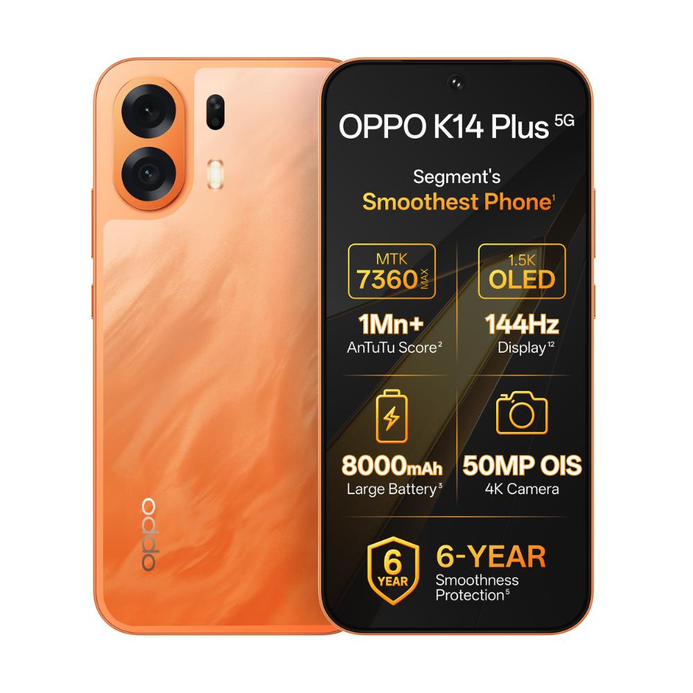 OPPO K14 Plus 128 GB, 8 GB RAM, Solar Orange, Mobile Phone