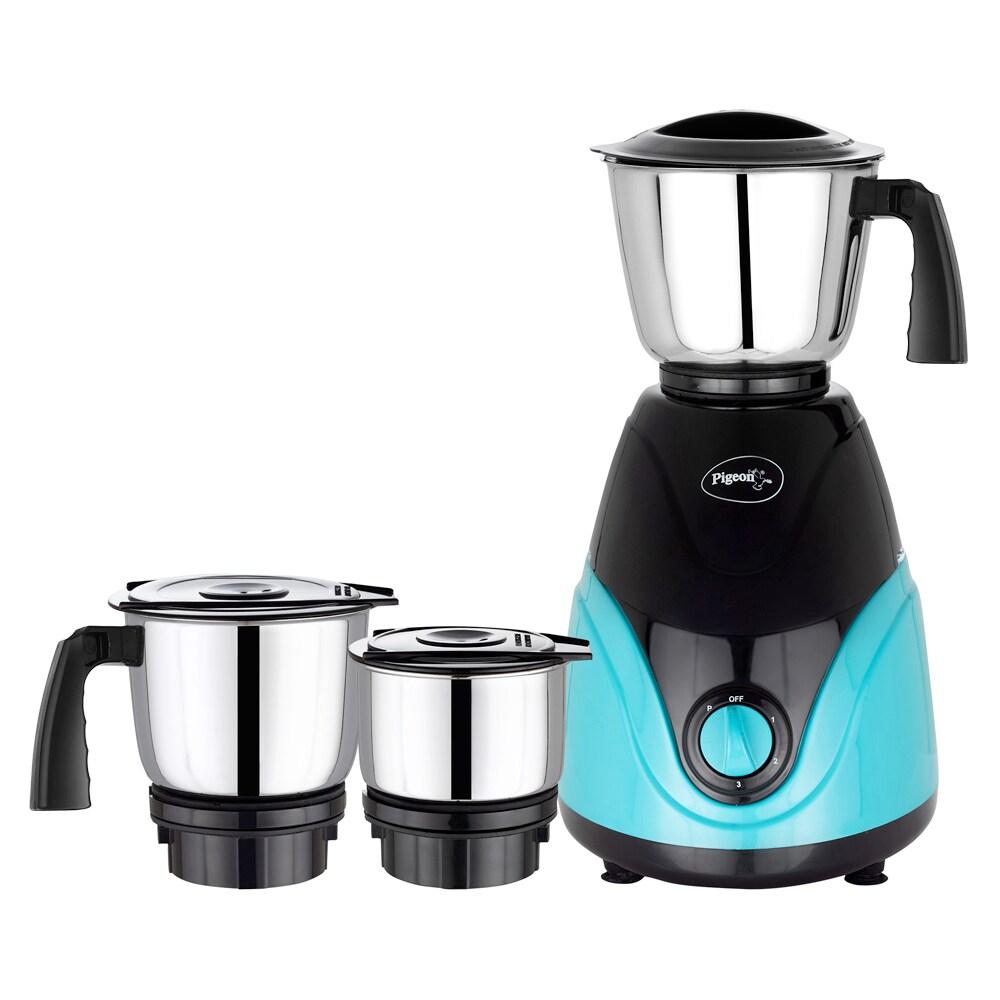 Pigeon Zest 750W 3 Jars Mixer Grinder, Anti-Slip Handles and Anti-Skid Feet, Turquoise Blue