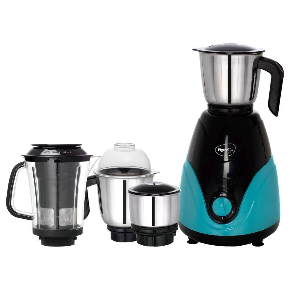 Pigeon Zest 750W 4 Jars Mixer Grinder, Anti-Slip Handles and Anti-Skid Feet, Turquoise Blue