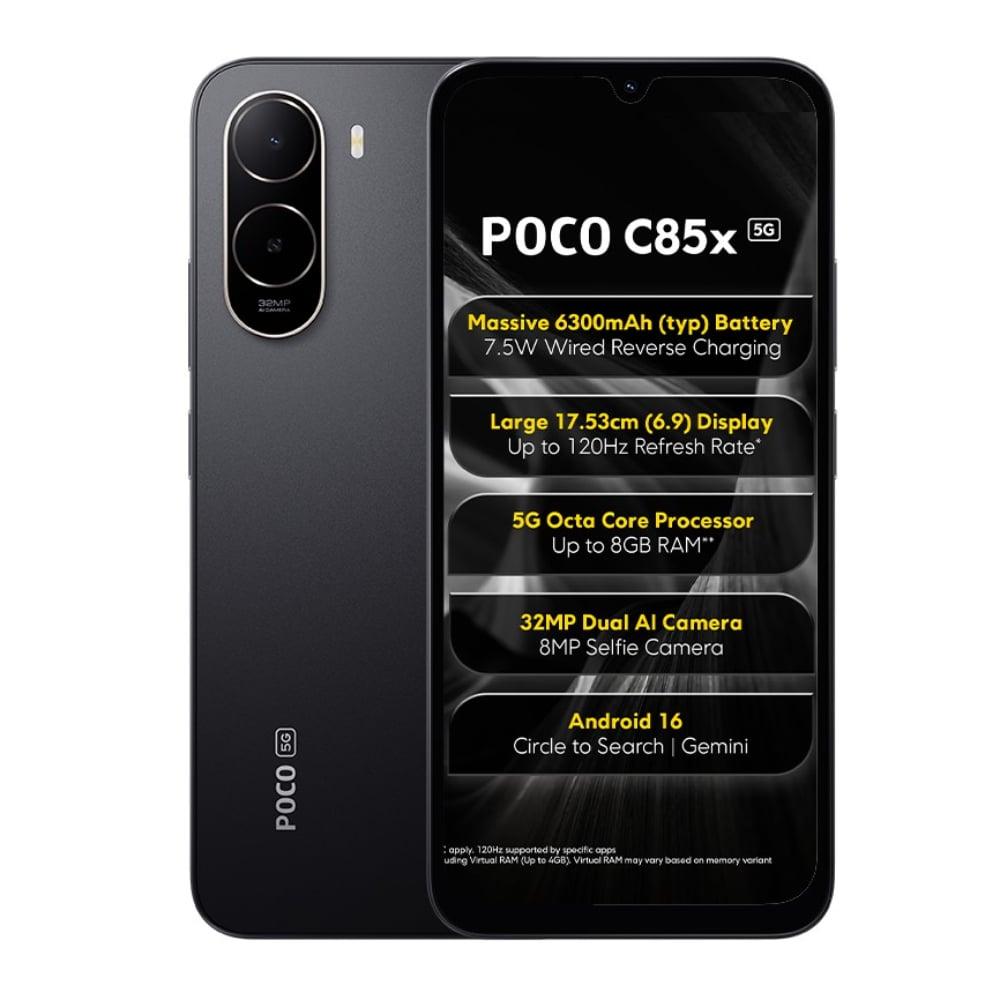 POCO C85x 5G 64 GB, 4 GB RAM, Black, Mobile Phone