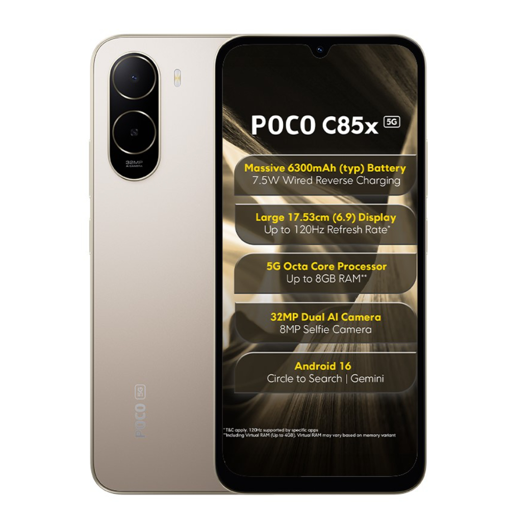 POCO C85x 5G 64 GB, 4 GB RAM, Gold, Mobile Phone