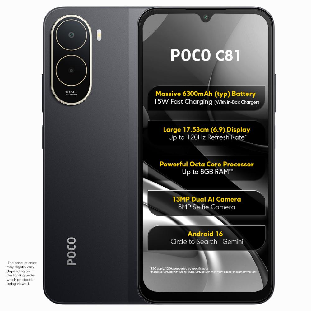 POCO C81 64 GB, 4 GB RAM, Elite Black, Mobile Phone