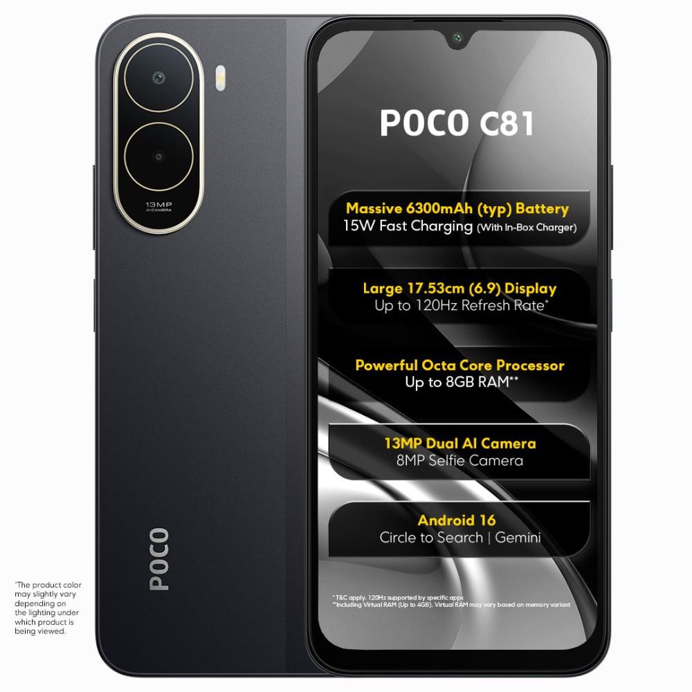 POCO C81 64 GB, 4 GB RAM, Elite Black, Mobile Phone