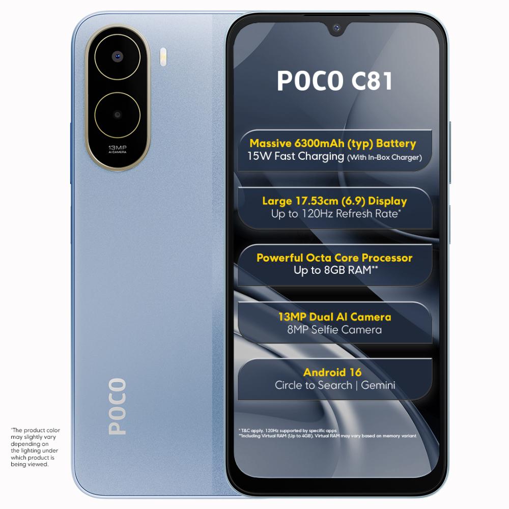POCO C81 64 GB, 4 GB RAM, Sky Blue, Mobile Phone