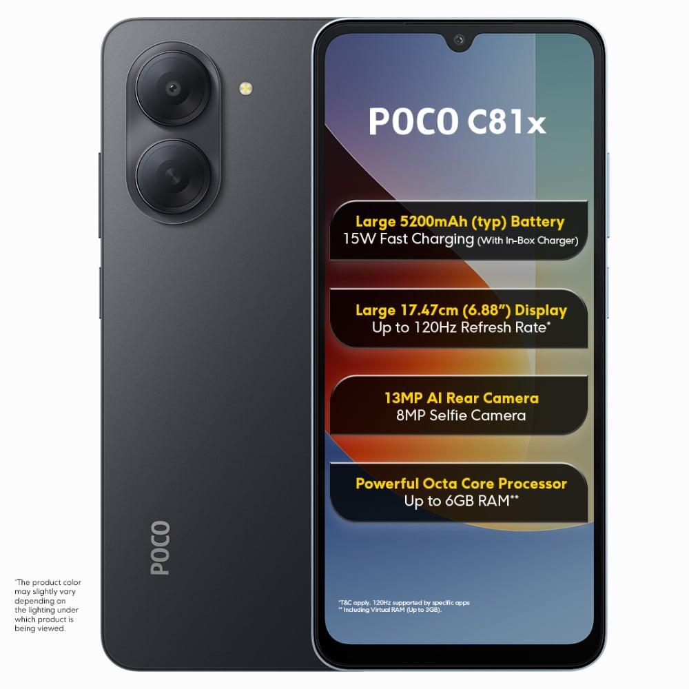 POCO C81x 64 GB, 3 GB RAM, Crystal Black, Mobile Phone