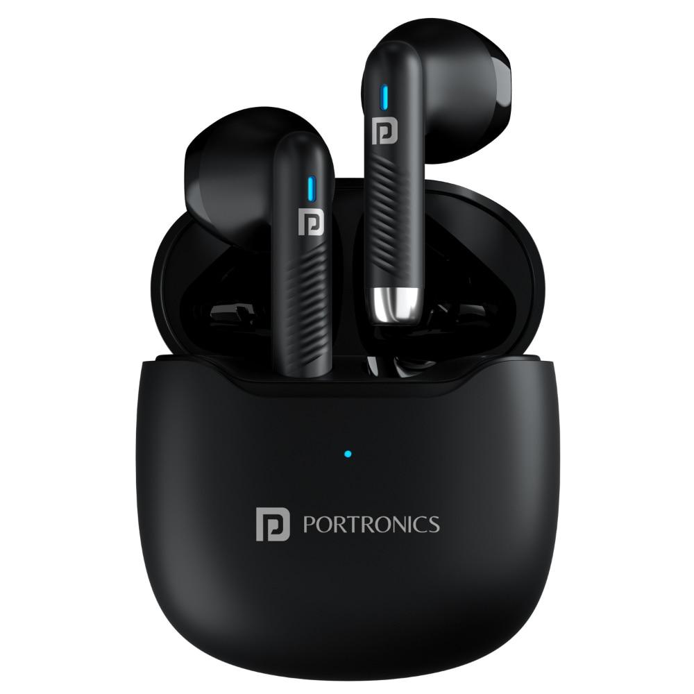 Portronics Harmonics Twins S12 in Ear True Wireless Earbuds with Mic, 24 Hours Playtime, Game/Music Mode, Touch Control, 13 mm Dynamic Driver, Bluetooth v5.3, IPX5 Water Resistance & Type C Fast Charging (Black)