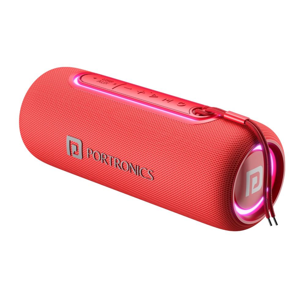 Portronics Resound 2 15 Watts HD Sound Portable Wireless Bluetooth Speaker with in-Built Mic, RGB Lights, TWS Connectivity, Bluetooth v5.3, IPX5 Water Resistant & Type C Charging Port (Red)