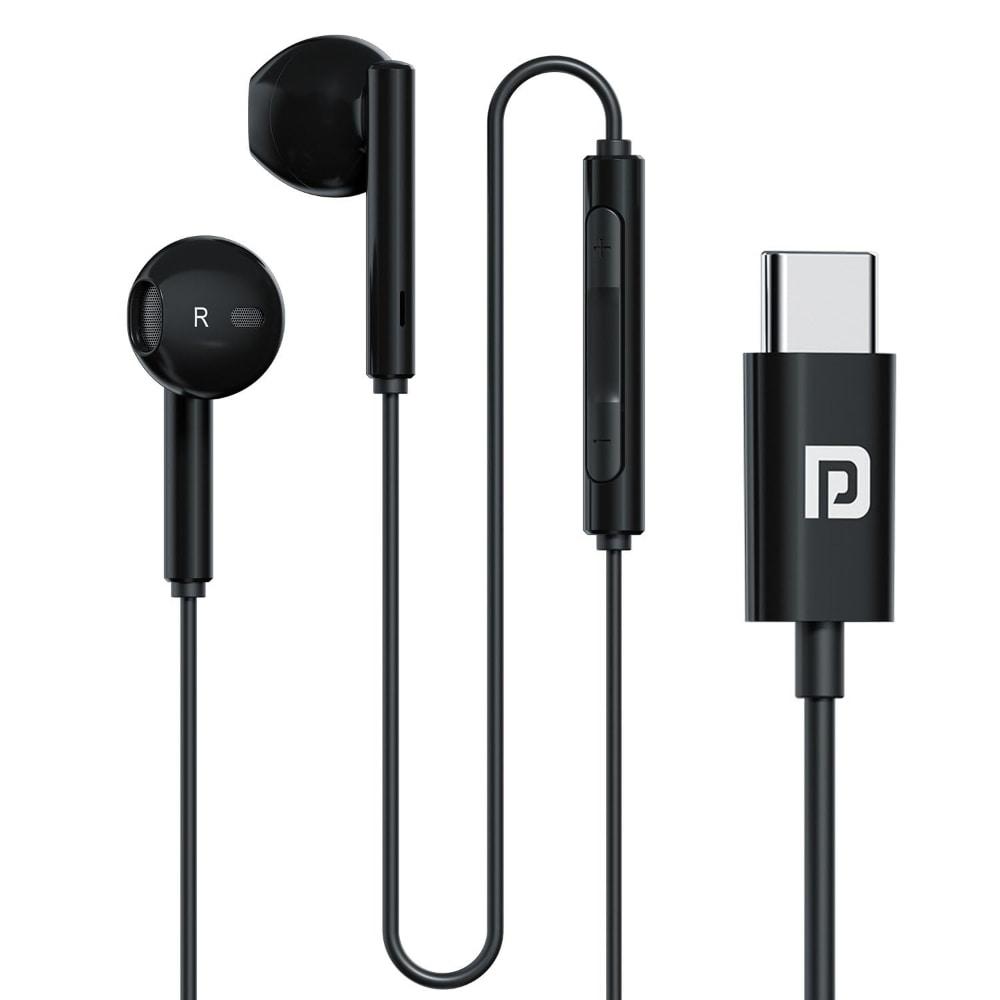 Portronics Conch Theta C in Ear Type C Wired Earphones with in Line HD Mic, Powerful Audio, 14.2 mm Driver, Unique Earbuds Design, TPE Anti Tangle Wire, in line Controls, Wide Compatibility (Black)