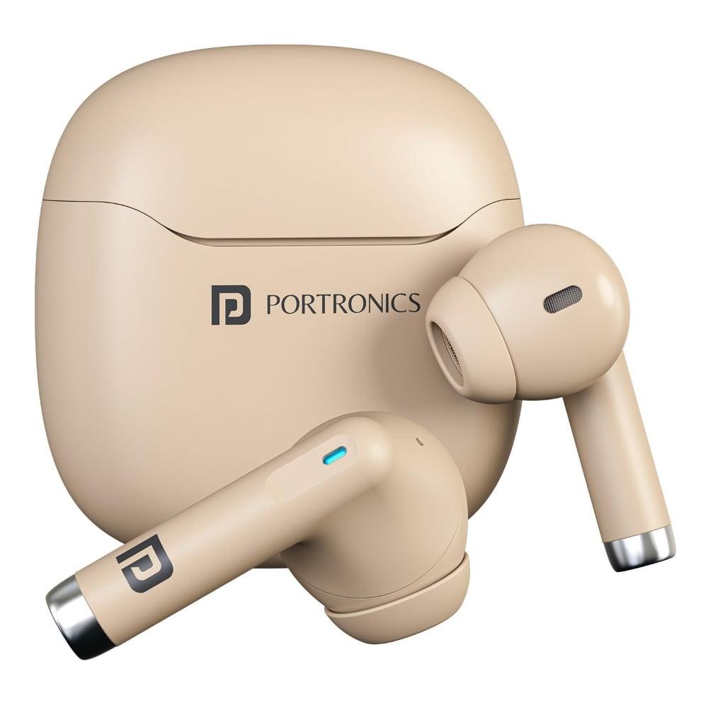 Portronics Twins S18 Pro In Ear TWS Earbuds with 30 Hours Playtime, in Built HD Mic, Game/Music Mode, 13 mm Dynamic Driver, Low Latency, Touch Control, Type C Fast Charging, Light Weight, Comfy Fit (Beige) - POR 2842