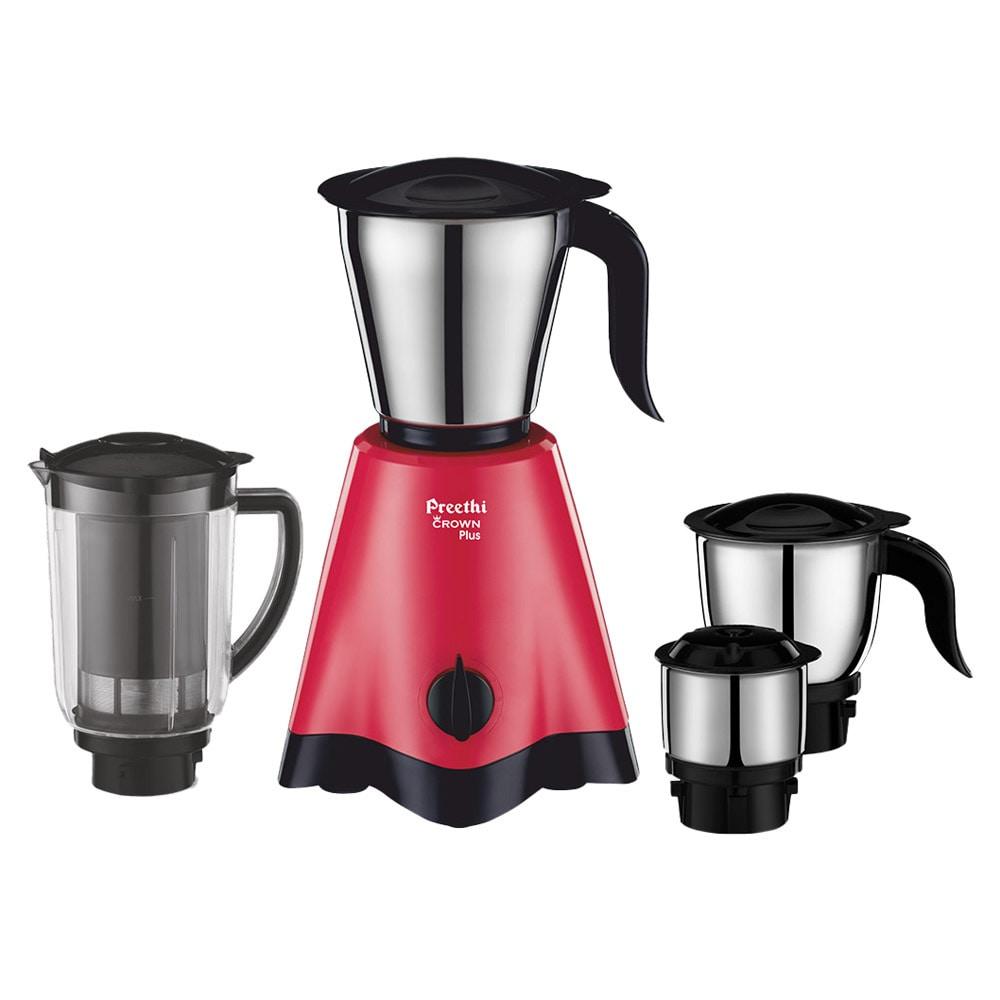 Preethi Crown Plus 600 Watts 4 Jars Mixer Grinder, Super Extractor for Extracting Juice, MG-258, White and Purple