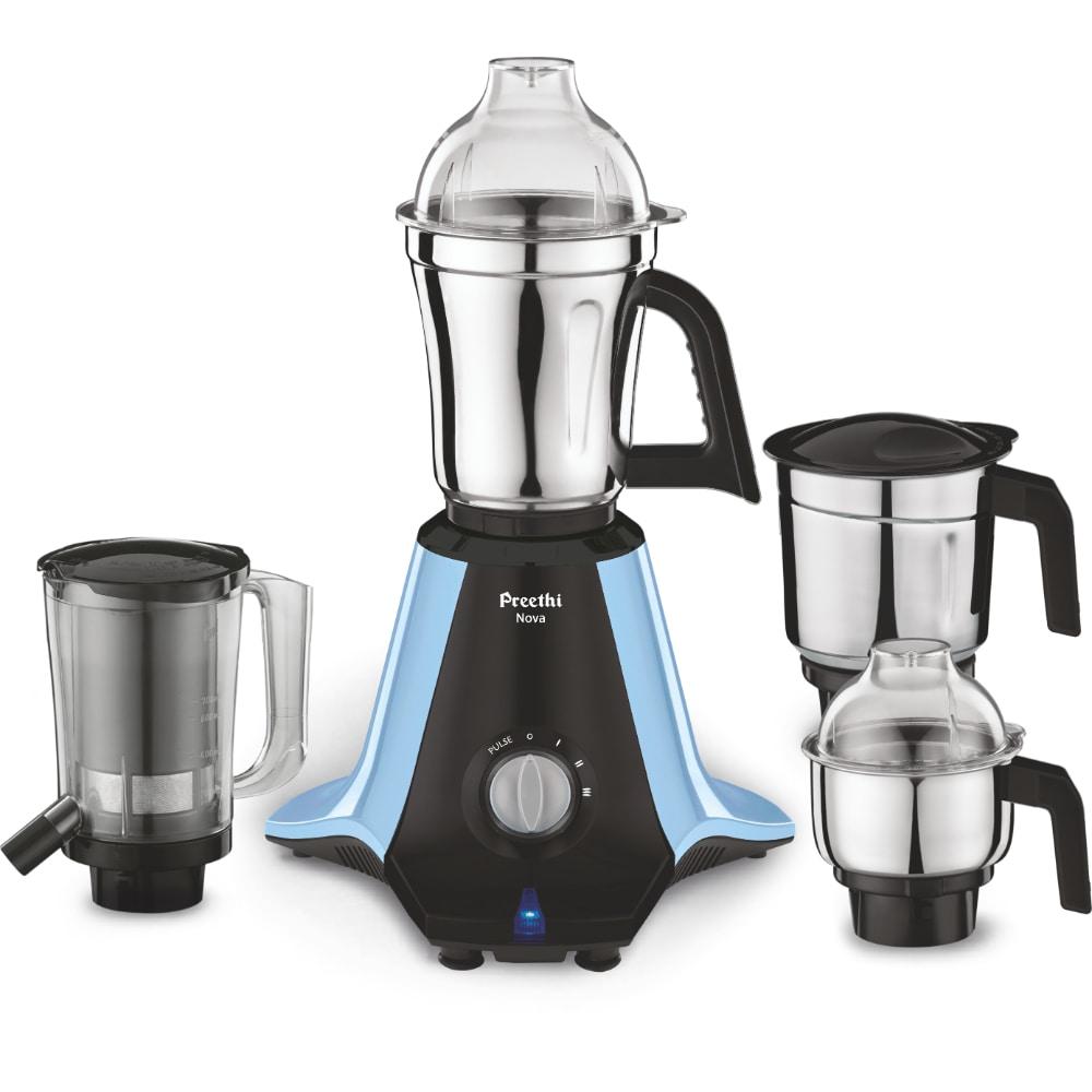 Preethi Nova Mixer 1000 Watts, 4 Jar, Black and Blue, MG289 B