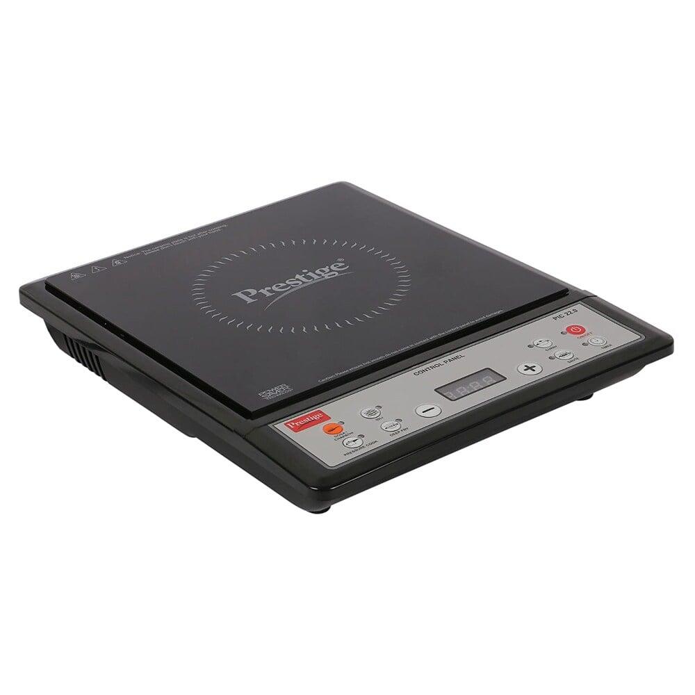 Prestige PIC22 1200 Watts Induction Cooktop, 6 Pre-Set Menus, Anti Magnetic Wall, Black and Silver