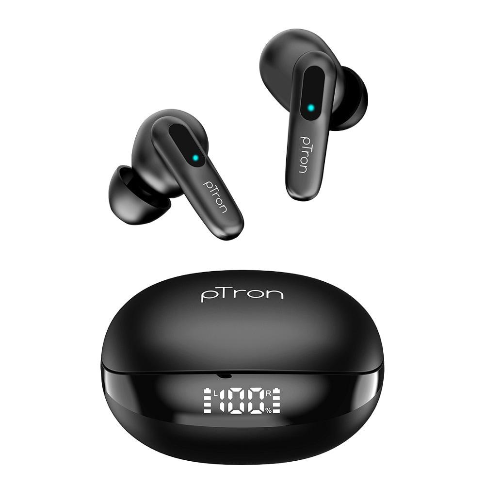 PTron Bassbuds Evo True Wireless Stereo Earbuds with Mic, 12 Hours Playback, Bluetooth v5.0, Quick Pairing, Passive Noise Cancellation, Multi-function Button, Low Latency, Black