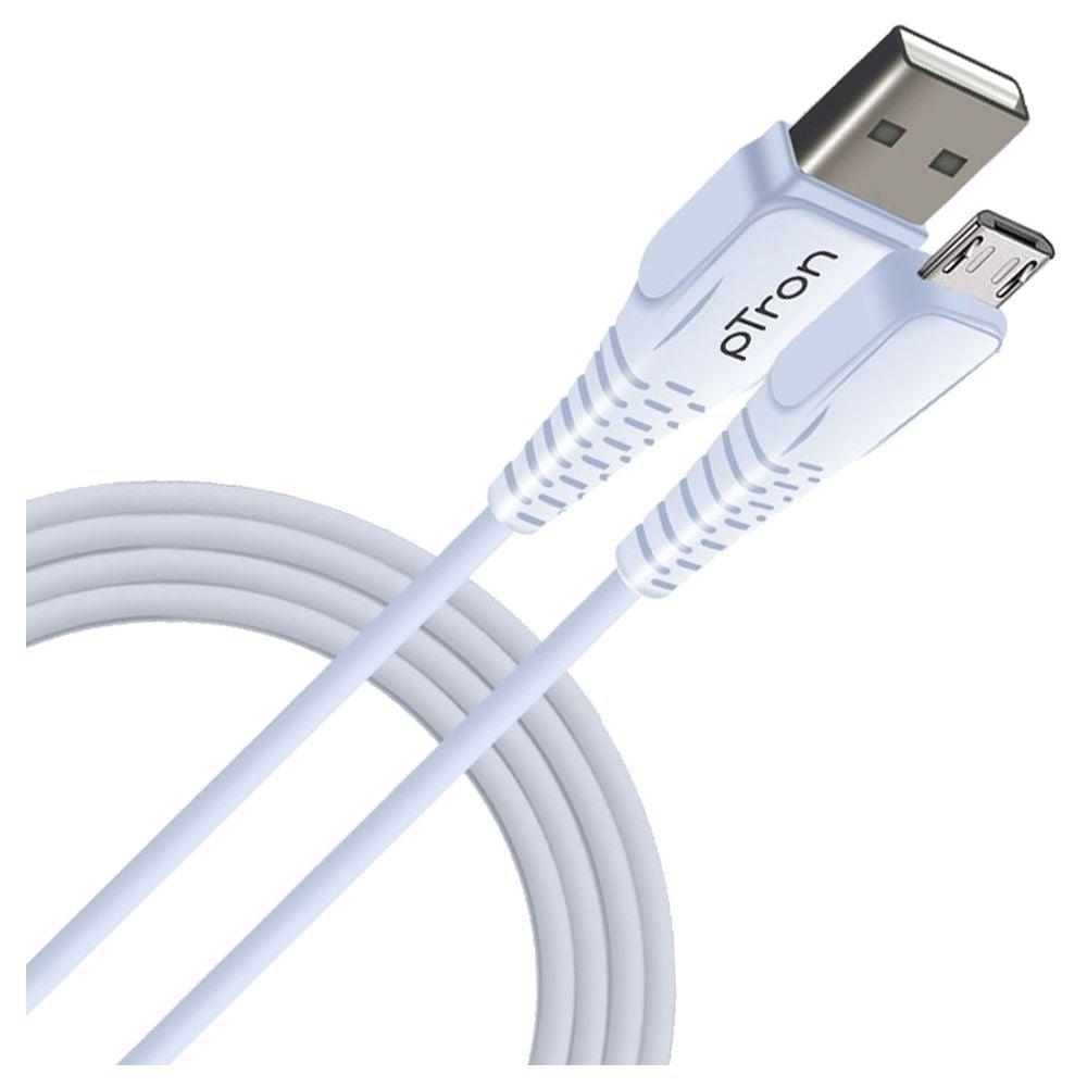 pTron Solero M241 Micro USB Charging & Data Cable, Support upto 2.4A Fast Charging, 1 meter PVC Cable, USB 2.0 Port, USB-A to Micro USB, Anti-Rust Metal Plugs, Anti-Knot, Widely Compatible, White