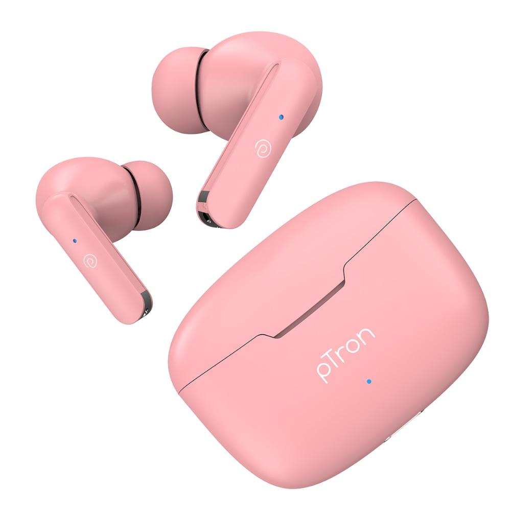 pTron True Wireless Bassbuds Air Bluetooth Headphones,Upto 32 Hours of Playtime, 13 mm Dynamic Drivers, Built-In Dual HD Mic, Bluetooth v5.1, Quick Connect,Touch Control, Voice Assistant Support, Type-C Fast Charging, Flamingo Pink-2